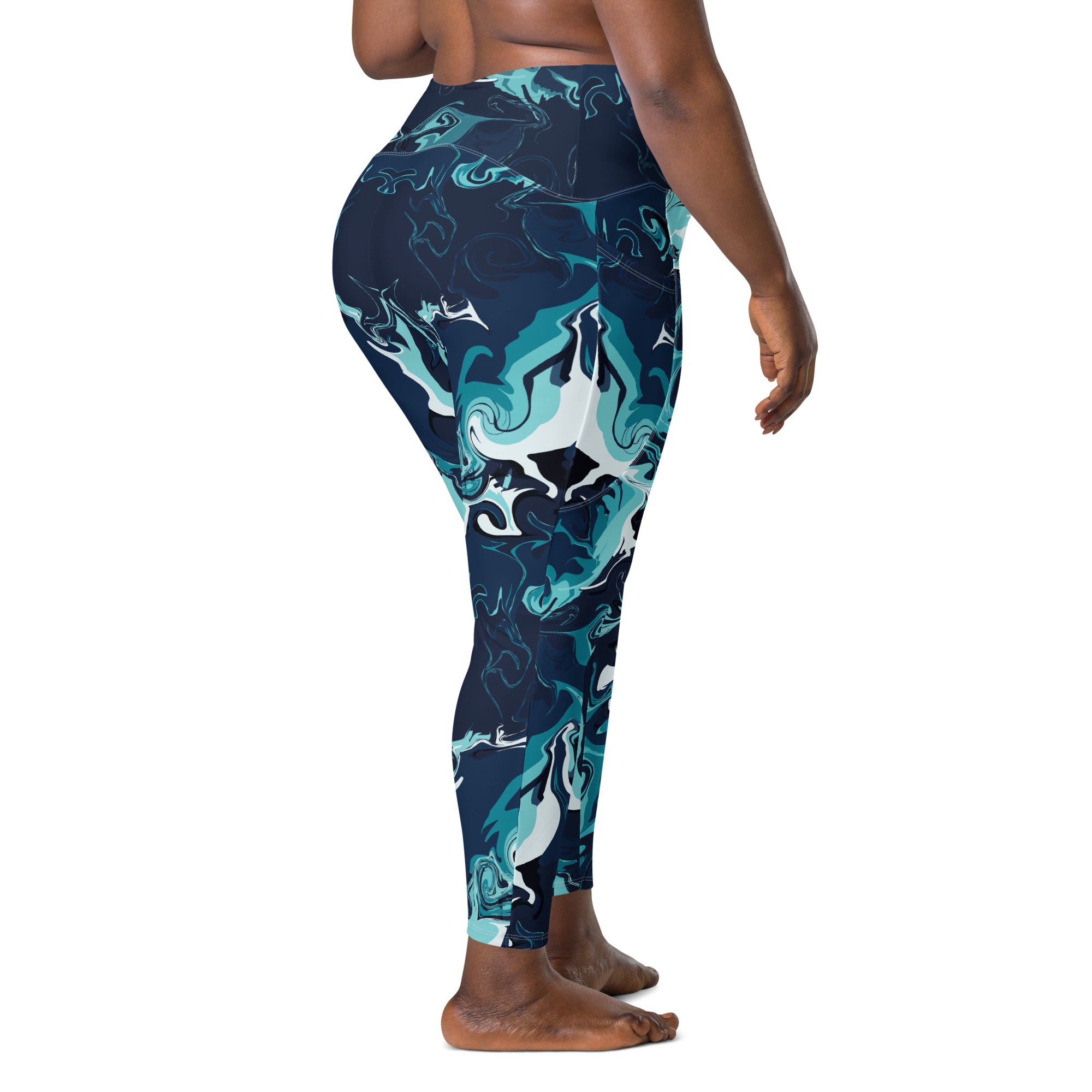 Women's-high-waisted-blue-multicolor-leggings-with-pockets