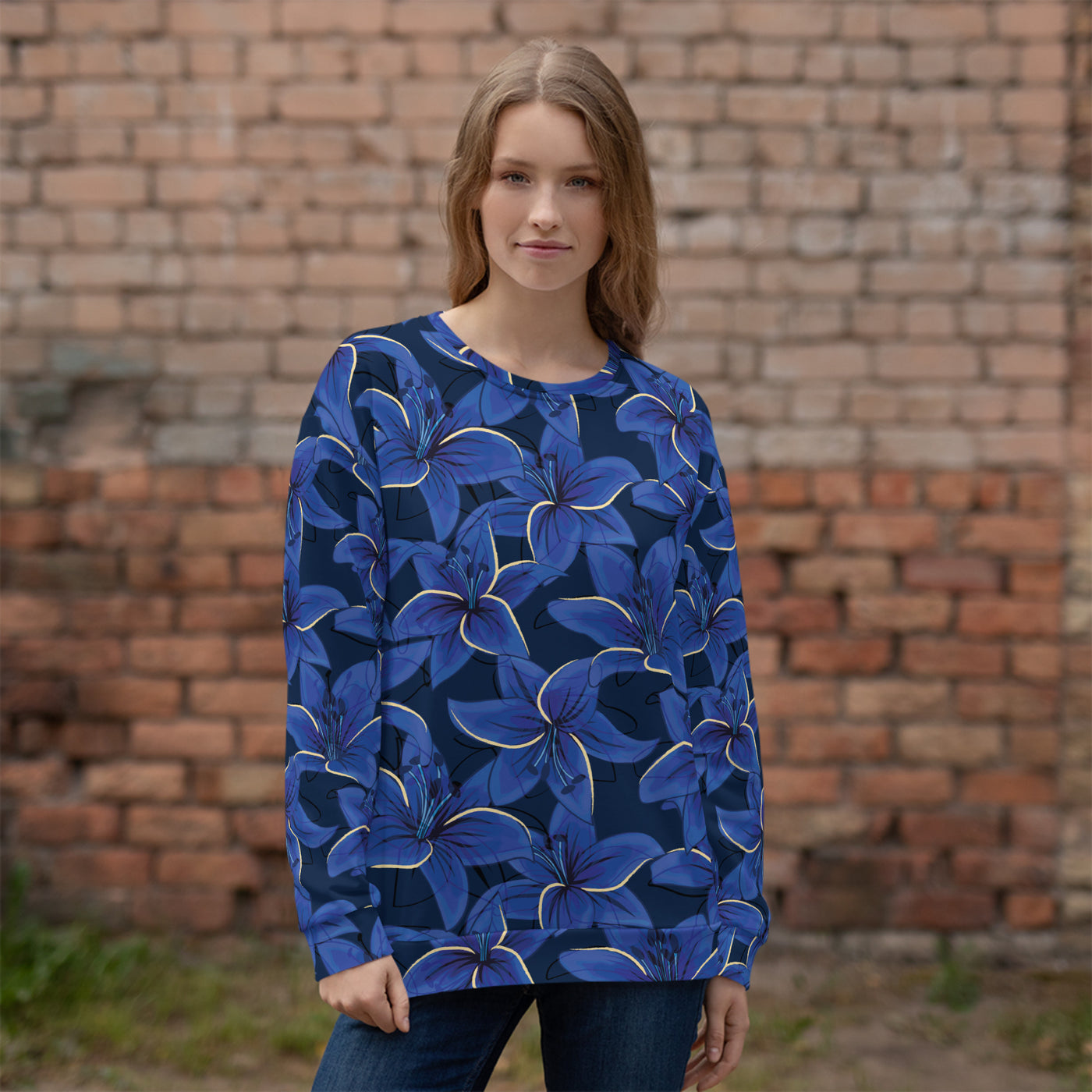 Women's-cozy-warm-navy-blue-floral-sweatshirt