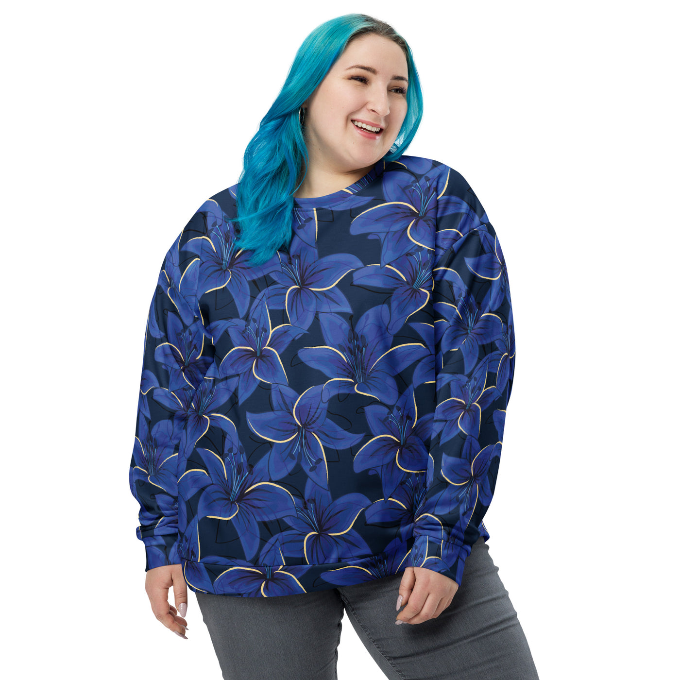 Women's-cozy-warm-navy-blue-floral-sweatshirt