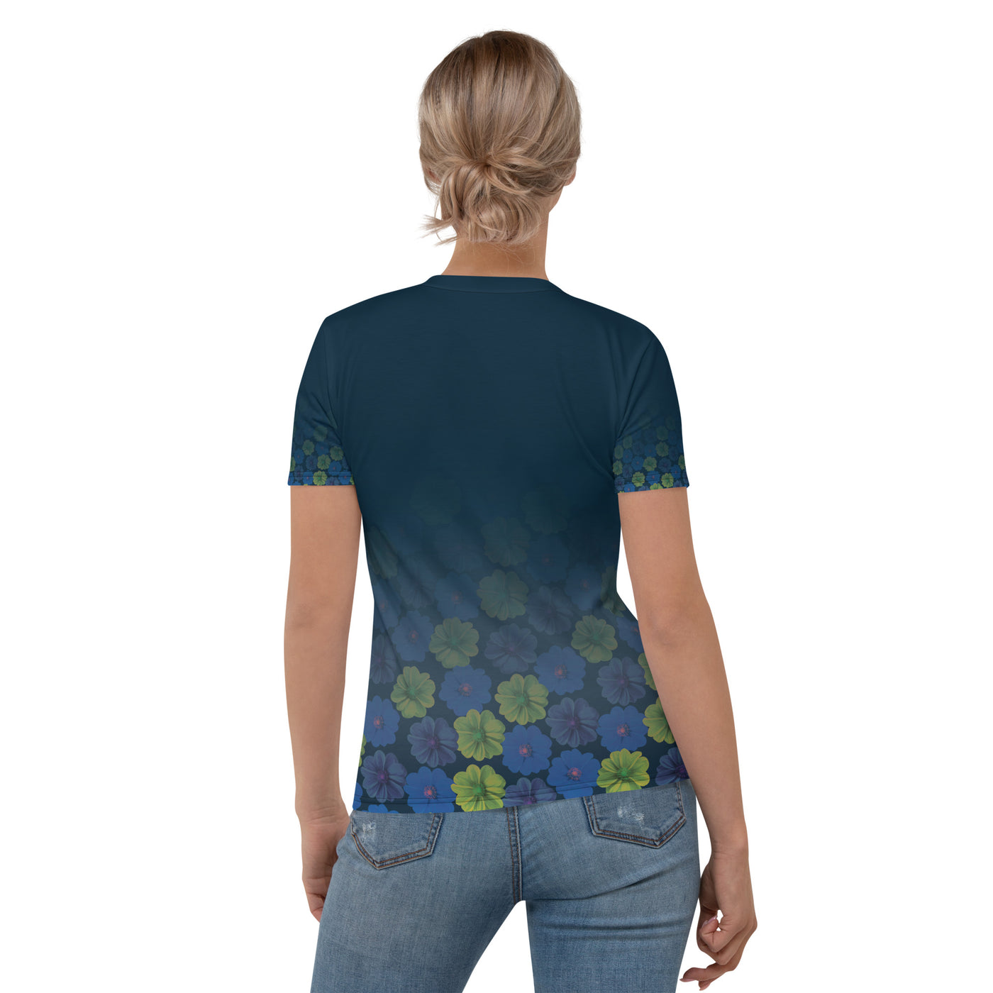 Women's-moisture-wicking-navy-blue-floral-tee