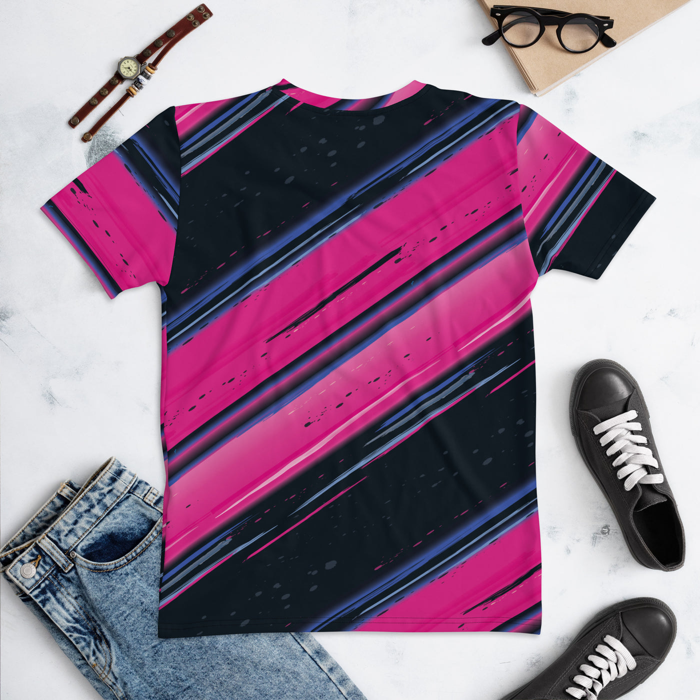 Women's-moisture-wicking-pink-blue-black-multicolor-tee