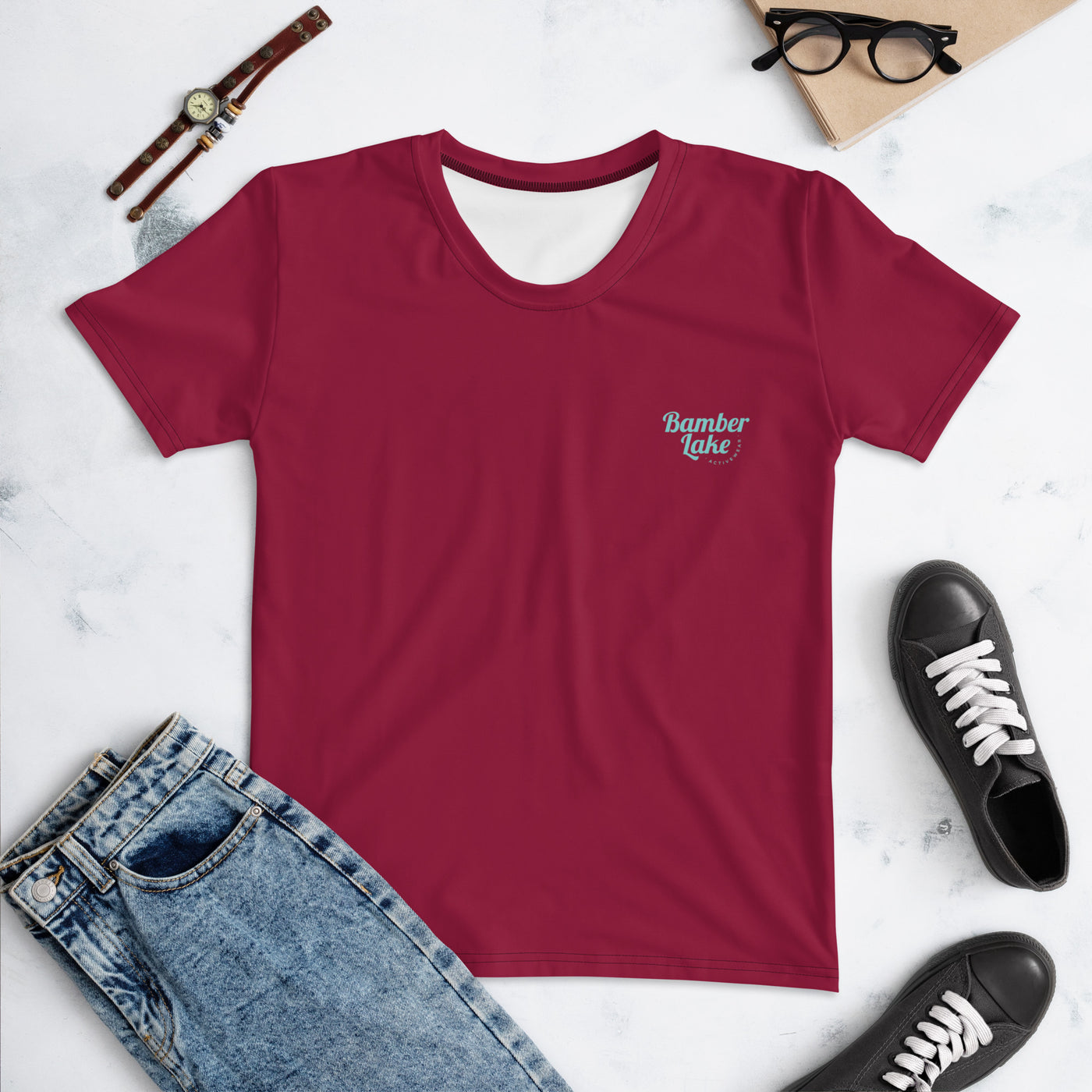 Women's-moisture-wicking-red-tee