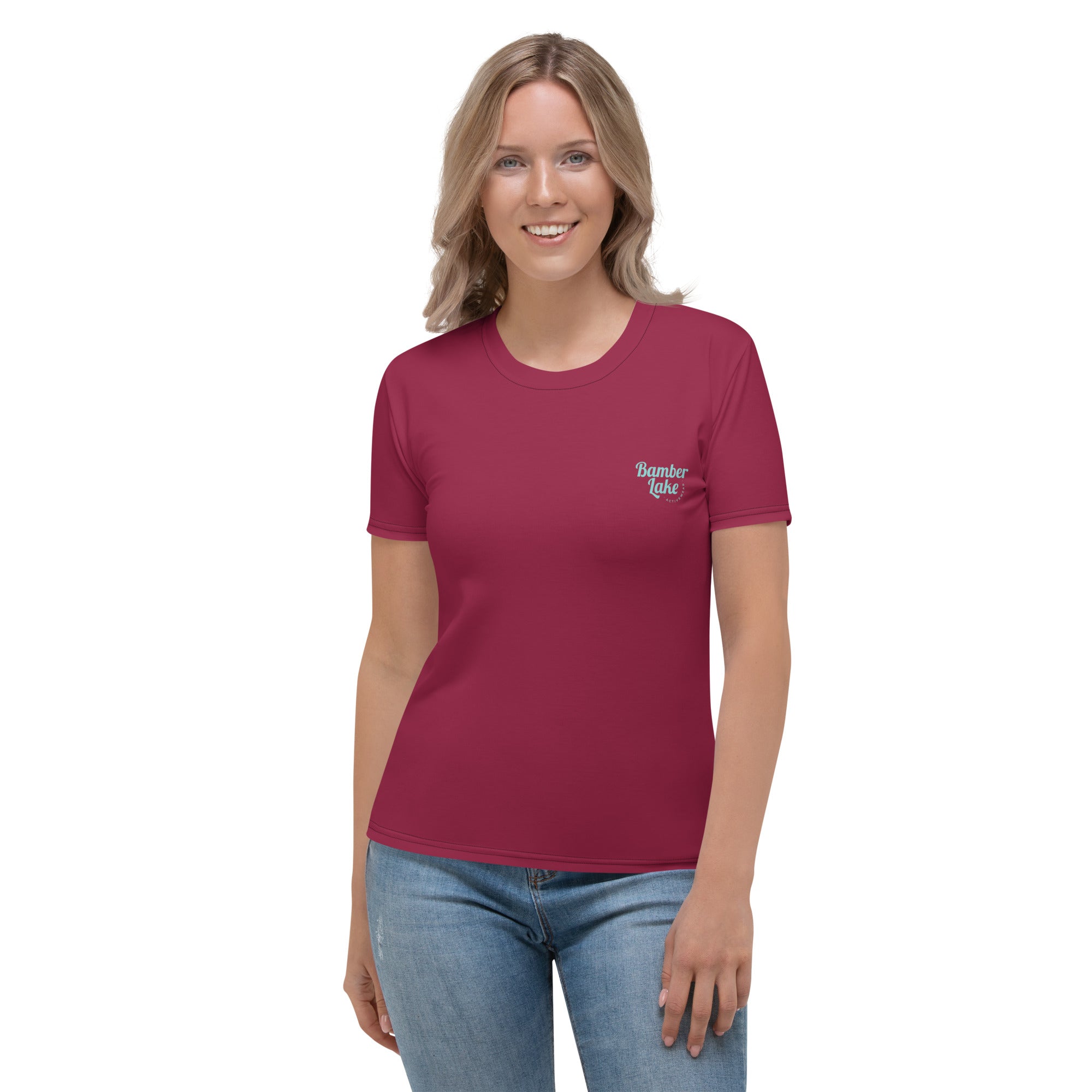 Women's-moisture-wicking-red-tee