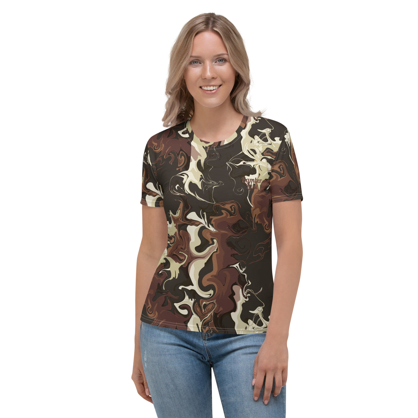 Women's-moisture-wicking-brown-green-white-mulitcolor-tee