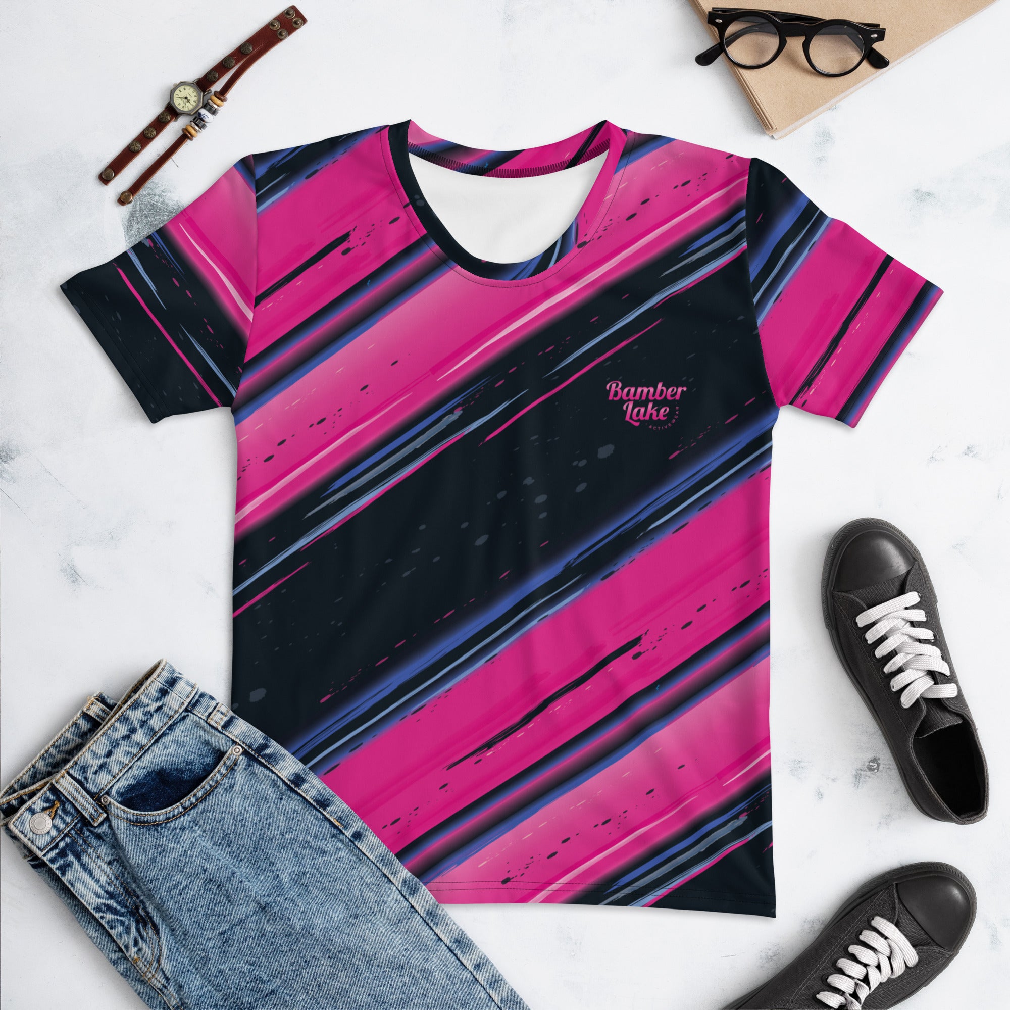 Women's-moisture-wicking-pink-blue-black-multicolor-tee