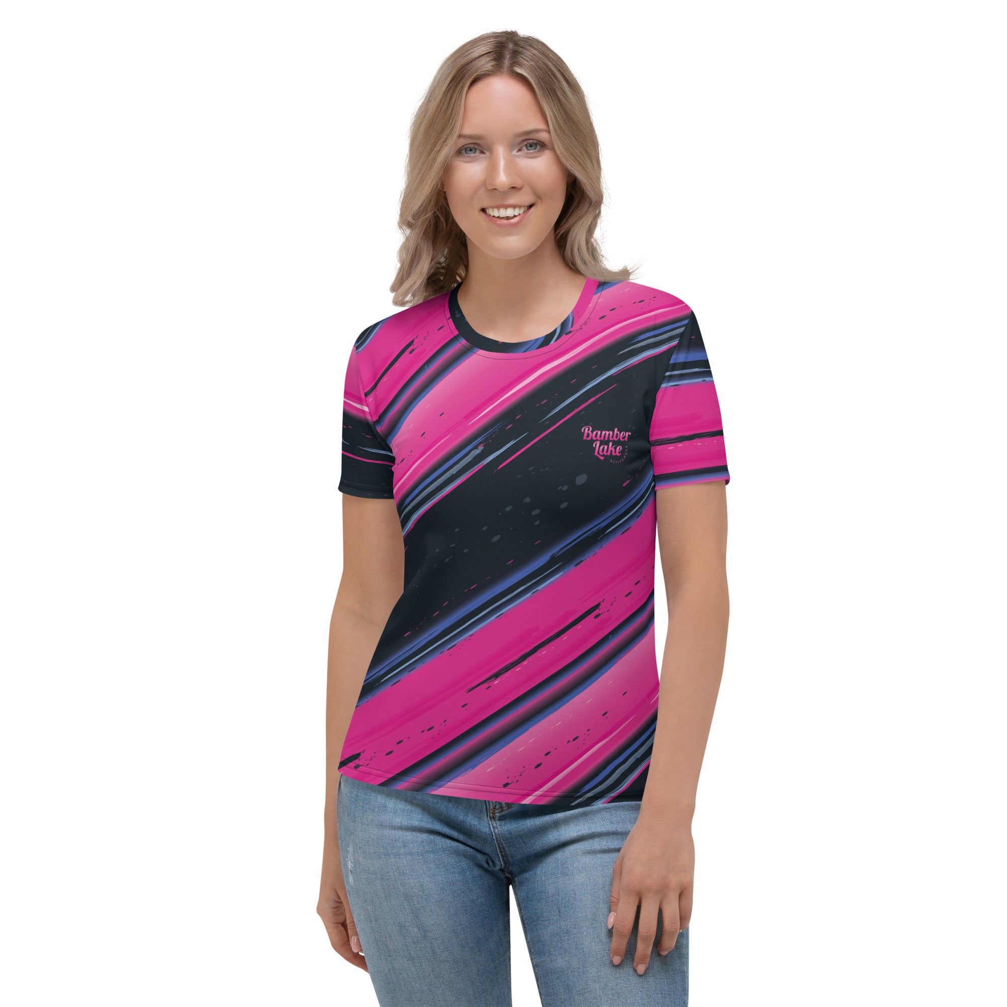 Women's-moisture-wicking-pink-blue-black-multicolor-tee