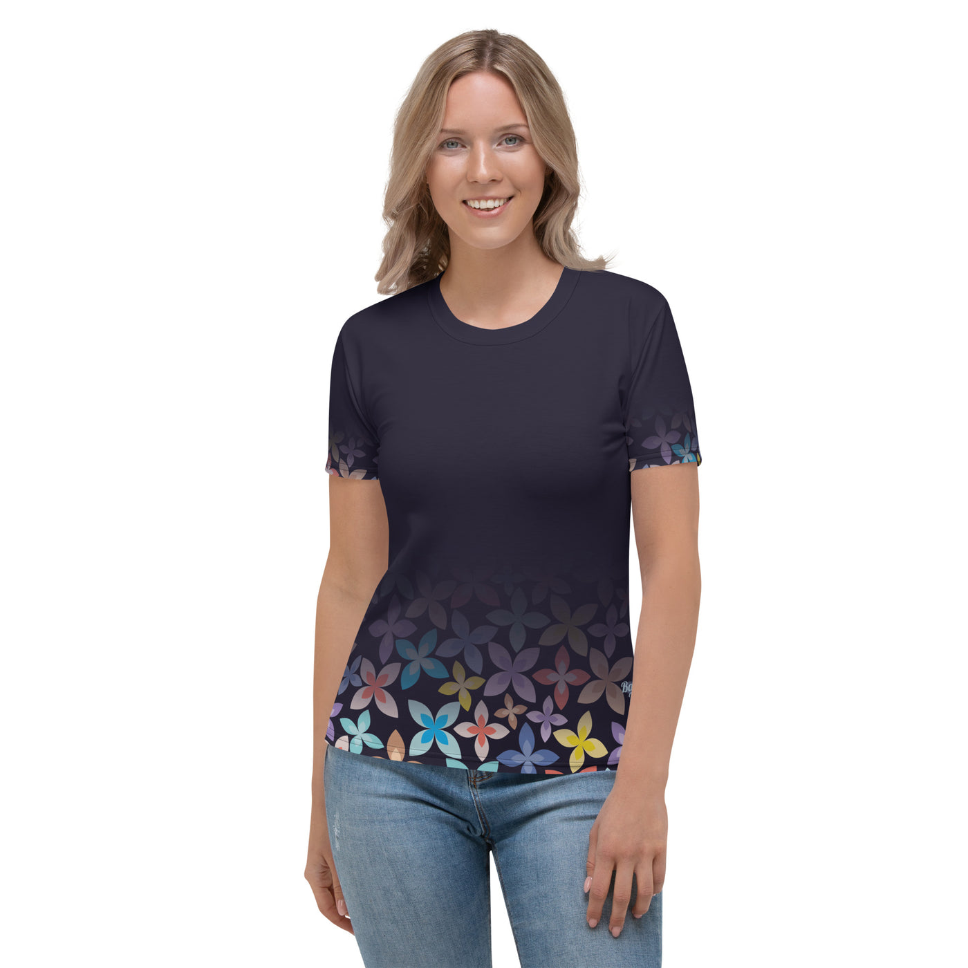 Women's-moisture-wicking-navy-blue-spin-wheel-tee